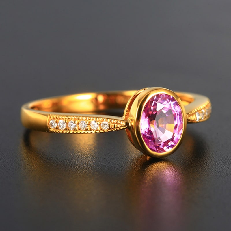 14k Gold 1 Ct Natural Padparadscha Sapphire & Diamond Ring - 3