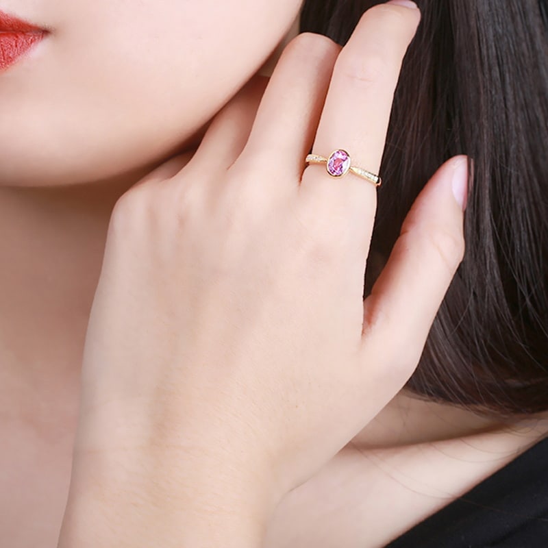 14k Gold 1 Ct Natural Padparadscha Sapphire & Diamond Ring - 4