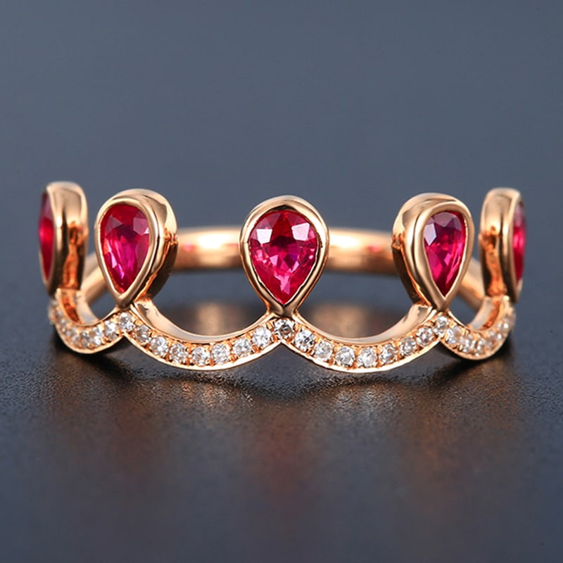 14k Gold 1.00 Ctw Natural Ruby & Diamond Ring: Ref:230999035 // gold content:14k gold // ring size:7. 25us // // main gemstone:ruby // shape:pear // carat weight:0. 90ct // color:red // treatment:natural // // adjacent gemstone 2 : diamond // numb