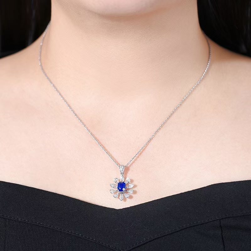 14k Gold 2.18 Ctw Natural Sapphire & Diamond Pendant( Without Chain ) - 5