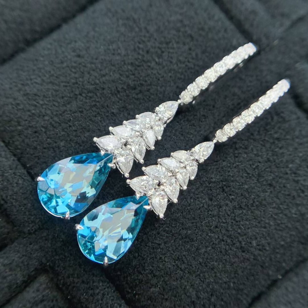 14k Gold 2.75 Ctw Natural Aquamarine & Diamond Earrings - 2
