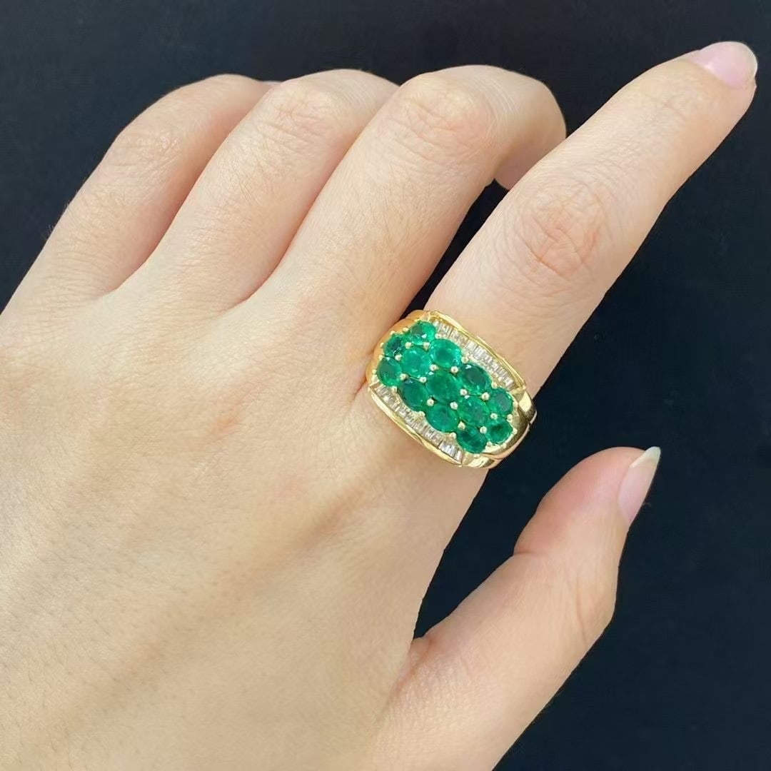 14k Gold 3.91 Ctw Vivid Green Natural Emerald & Diamond Ring - 2