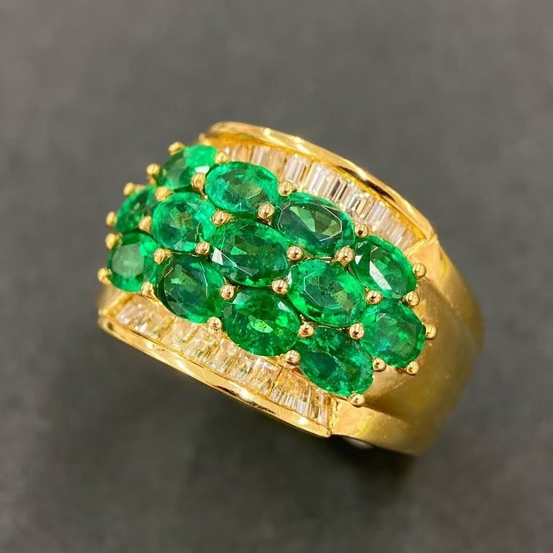 14k Gold 3.91 Ctw Vivid Green Natural Emerald & Diamond Ring - 3