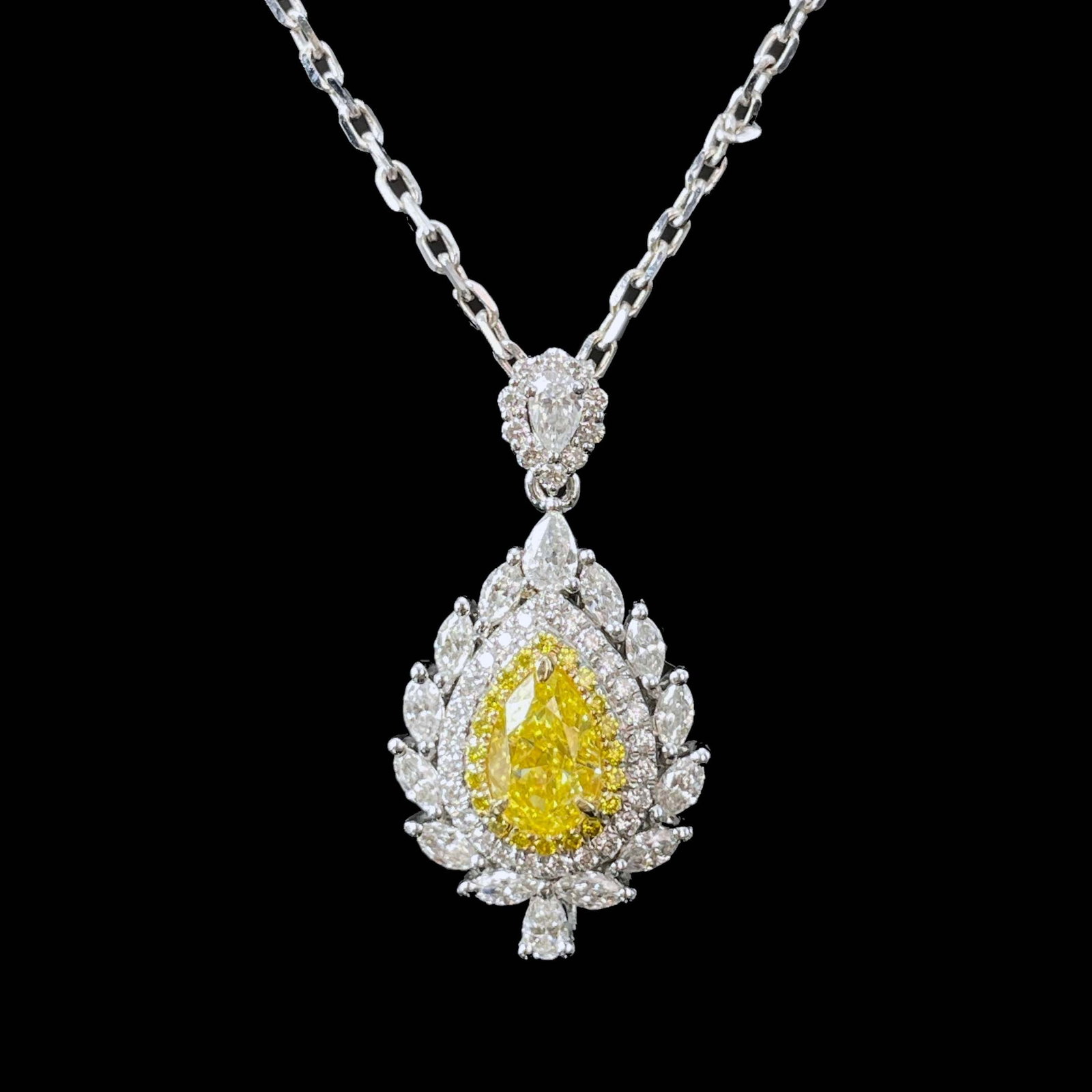 14k Gold 1.78 Ctw Natural Yellow Diamond & Diamond Necklace: Ref:230999057 // gold content:14k gold // main gemstone:yellow diamond // shape:pear // carat weight:0. 75ct // color:yellow // treatment:natural // // adjacent gemstone 2 : diamond // shape:multiply
