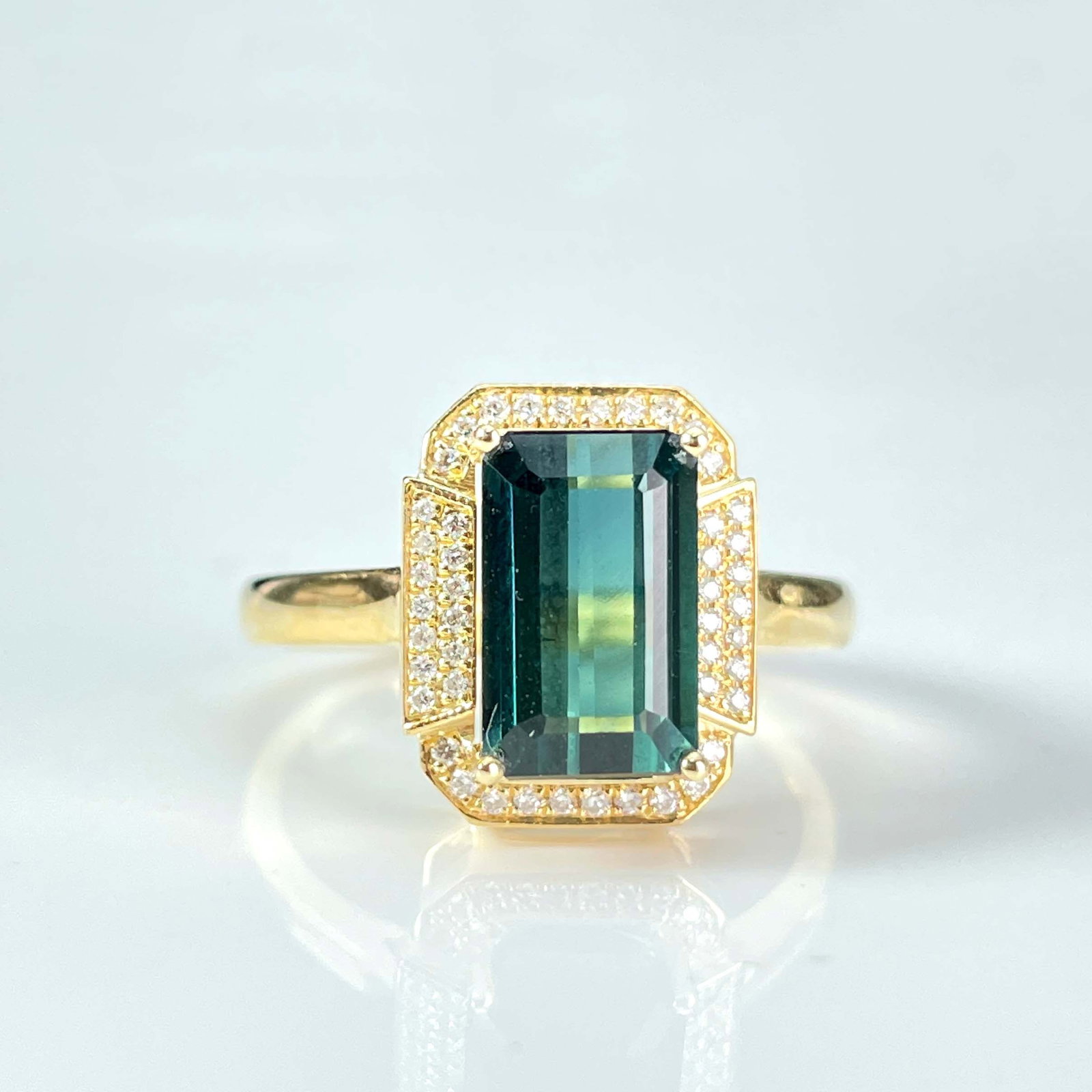 14k Gold 3 Ct Natural Tourmaline & Diamond Ring - 3