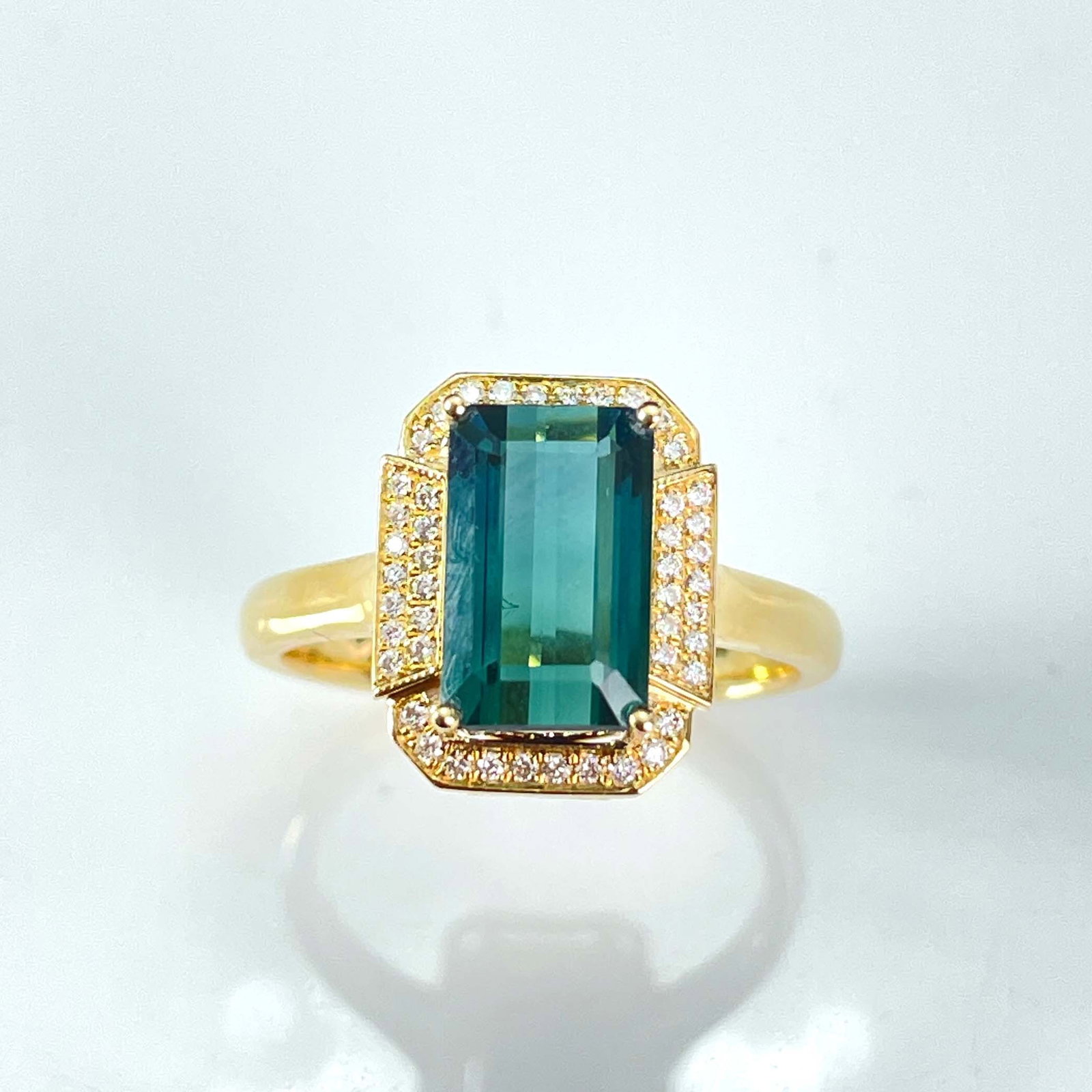 14k Gold 3 Ct Natural Tourmaline & Diamond Ring - 7