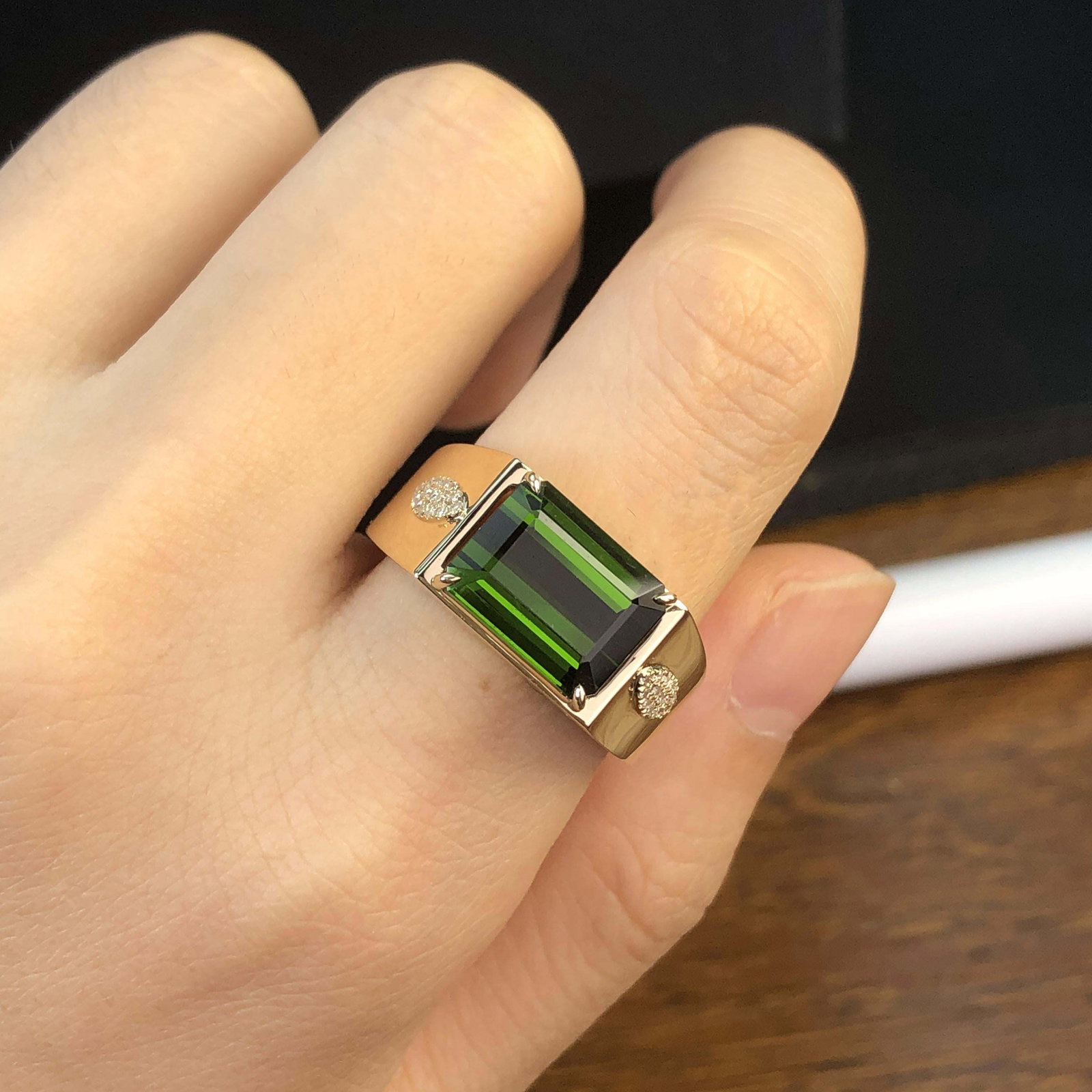 14k Gold 4.65 Ct Natural Tourmaline & Diamond & Men¡¯s Ring - 2