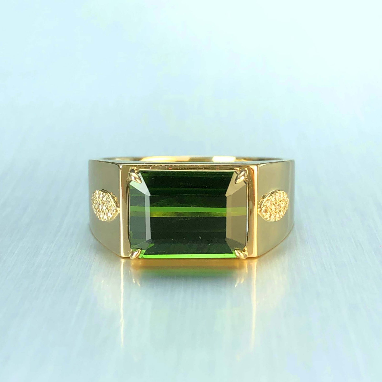 14k Gold 4.65 Ct Natural Tourmaline & Diamond & Men¡¯s Ring - 3