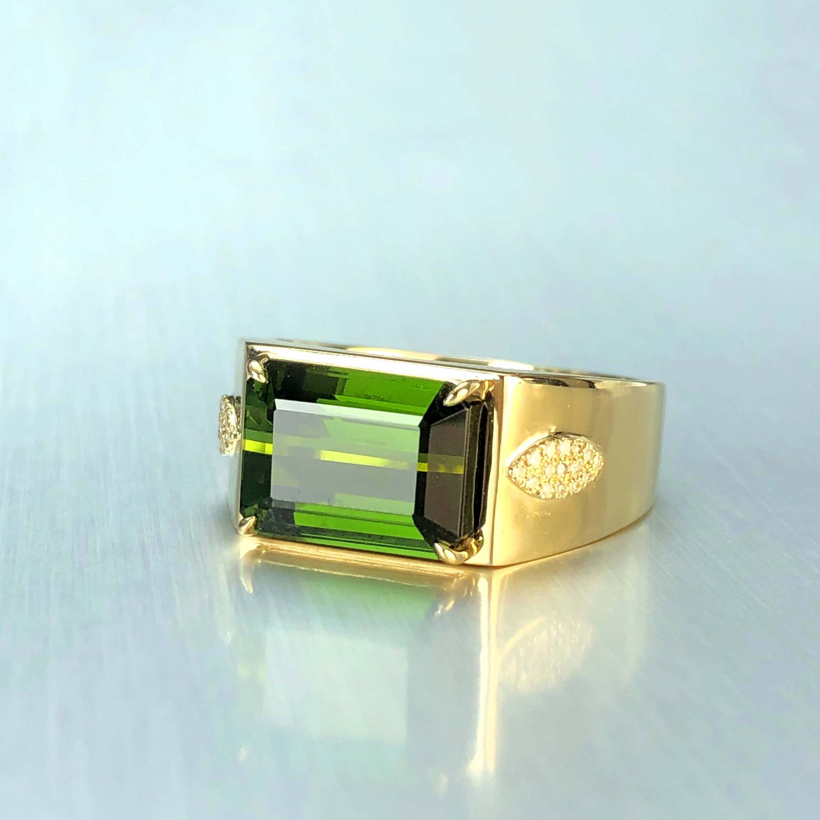 14k Gold 4.65 Ct Natural Tourmaline & Diamond & Men¡¯s Ring - 5