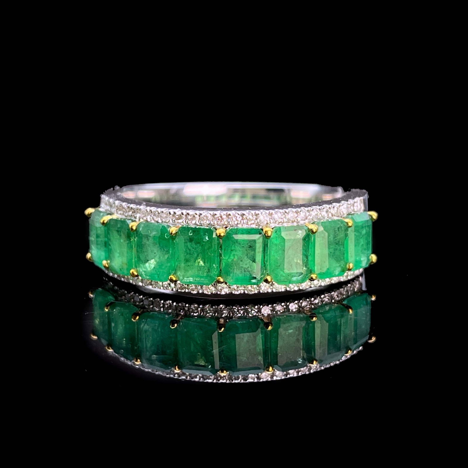14k Gold 1.95 Ctw Vivid Green Natural Emerald & Diamond Ring - 6