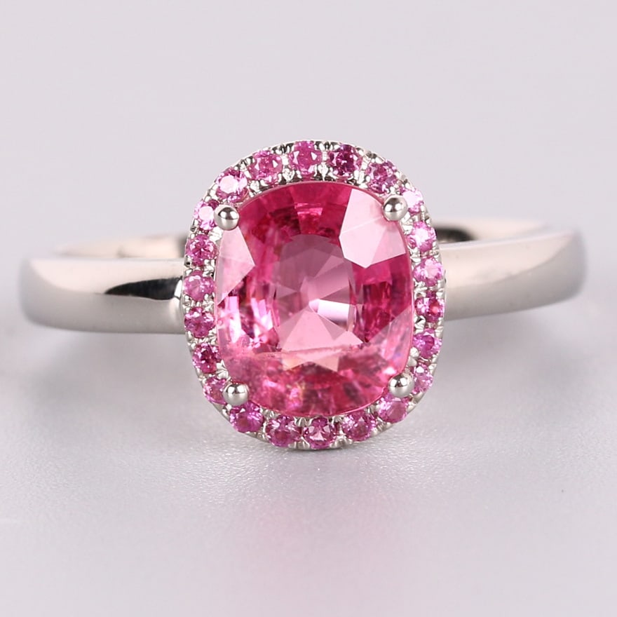 14k Gold 1.54 Ct Natural Spinel & Sapphire Ring: Ref:230999077 // gold content:14k gold // ring size:7. 25us // // main gemstone:spinel // shape:oval // carat weight:1. 54ct // color:pink // treatment:natural // // adjacent gemstone 2 : sapphire // 