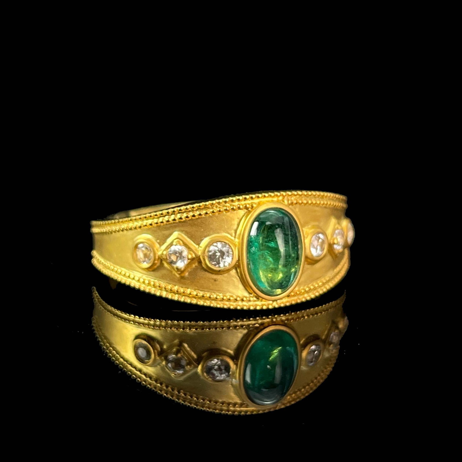14k Gold 0.5 Ct Natural Emerald & Sapphire Ring - 2