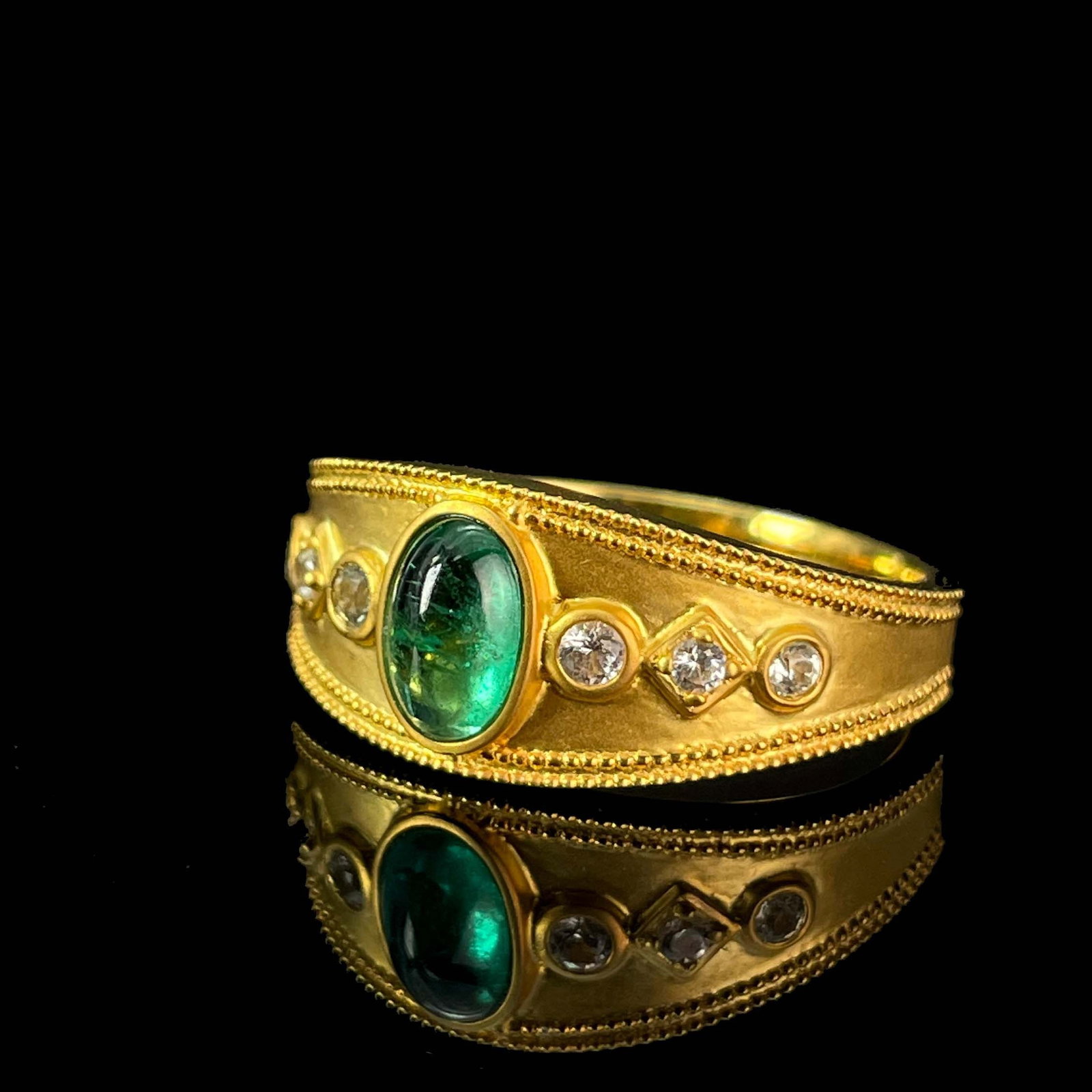 14k Gold 0.5 Ct Natural Emerald & Sapphire Ring - 3