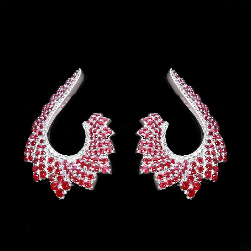 14k Gold 2.70 Ctw Vivid Red Natural Ruby & Diamond Earrings - 3