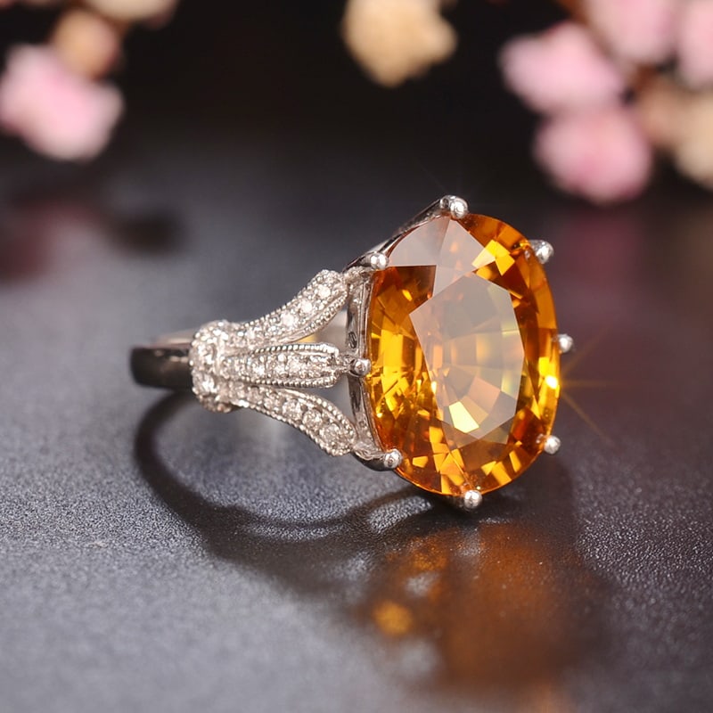 14k Gold 7.16 Ct Natural Sapphire & Diamond Ring - 3
