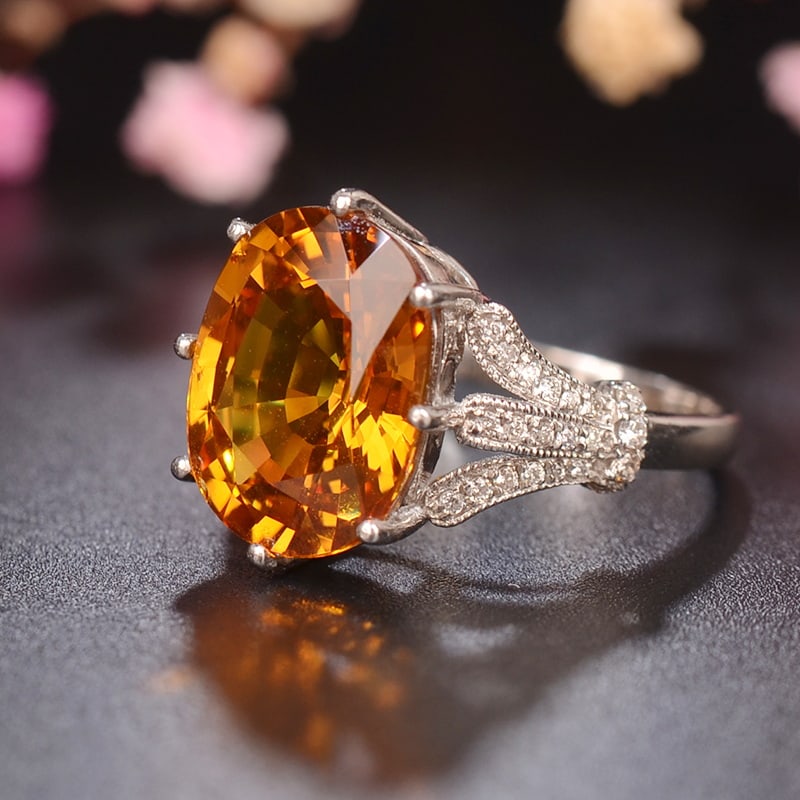 14k Gold 7.16 Ct Natural Sapphire & Diamond Ring - 4