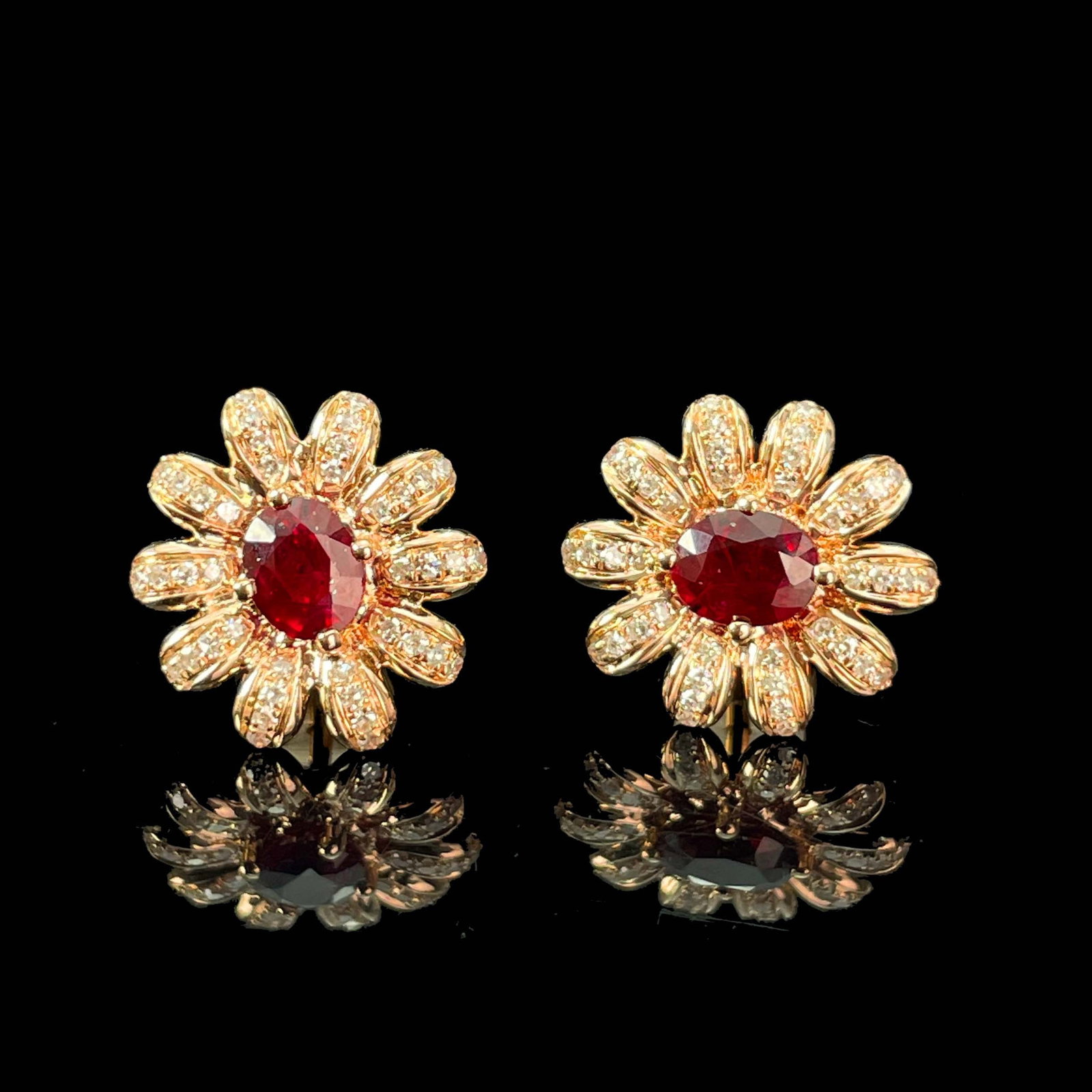 14k Gold 0.70 Ct Vivid Red Natural Ruby & Diamond Earrings - 2