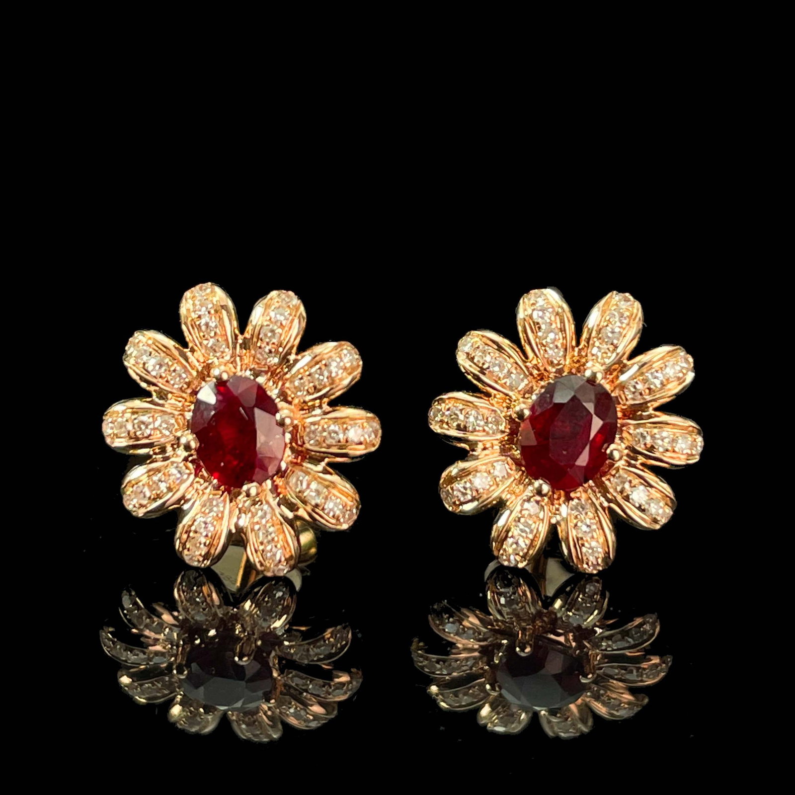14k Gold 0.70 Ct Vivid Red Natural Ruby & Diamond Earrings - 5