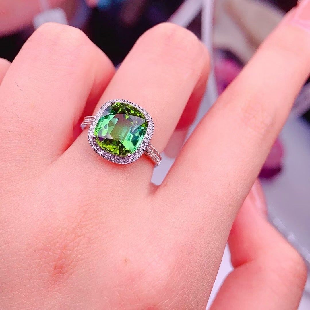 14k Gold 4.9 Ct Natural Tourmaline & Diamond Ring - 4
