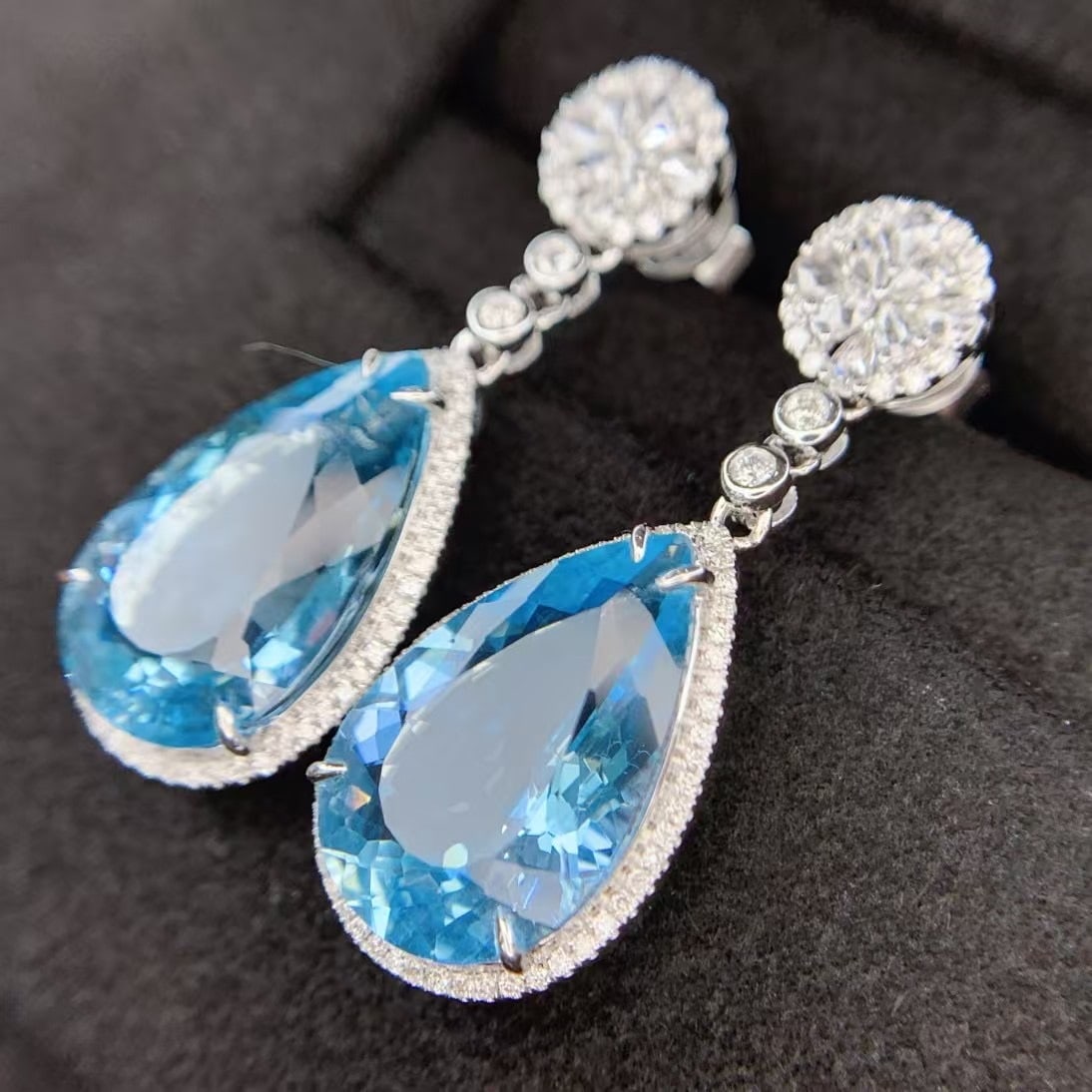 14k Gold 11.76 Ctw Natural Aquamarine & Diamond Earrings - 9