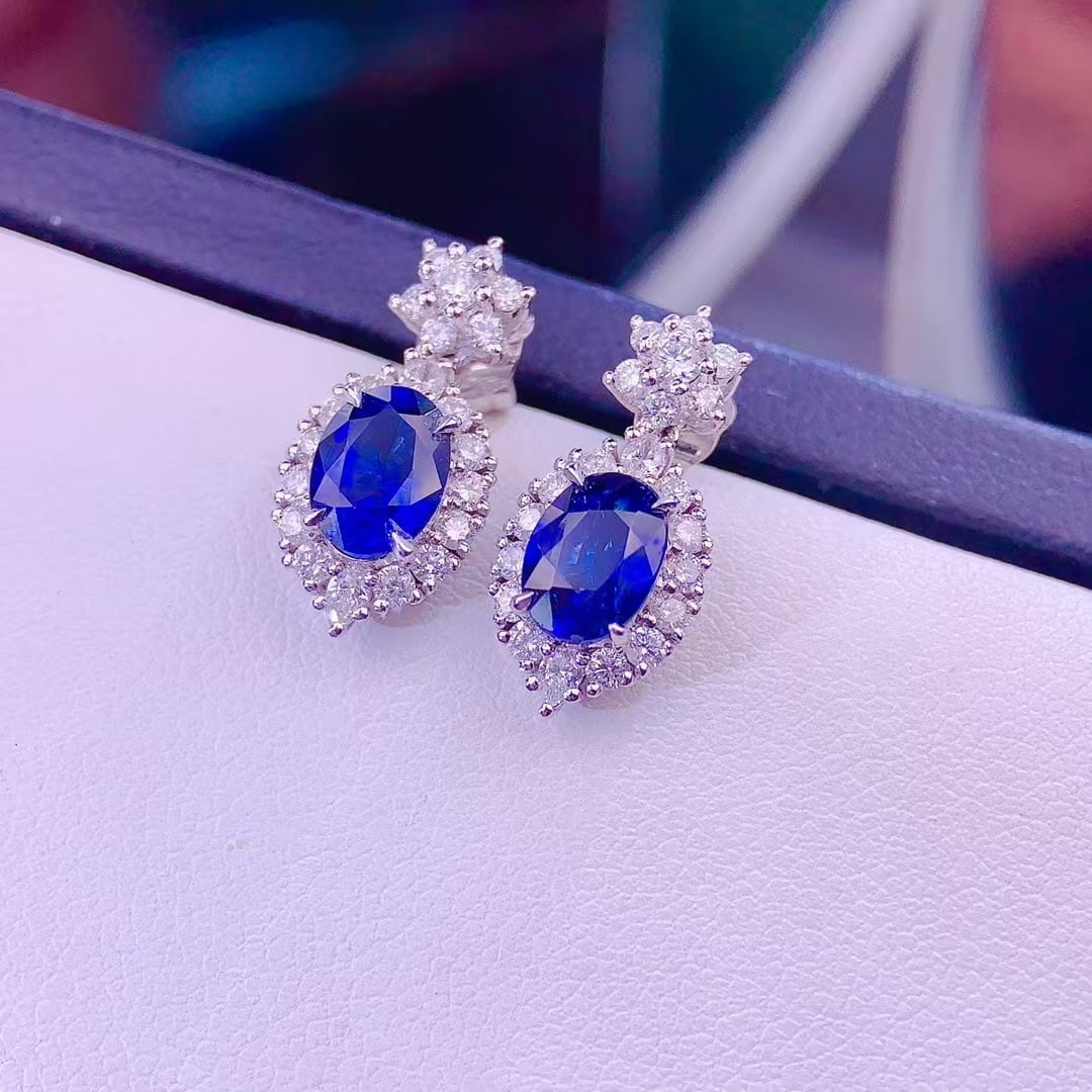 14k Gold 1.67 Ct Natural Sapphire & Diamond Earrings - 2