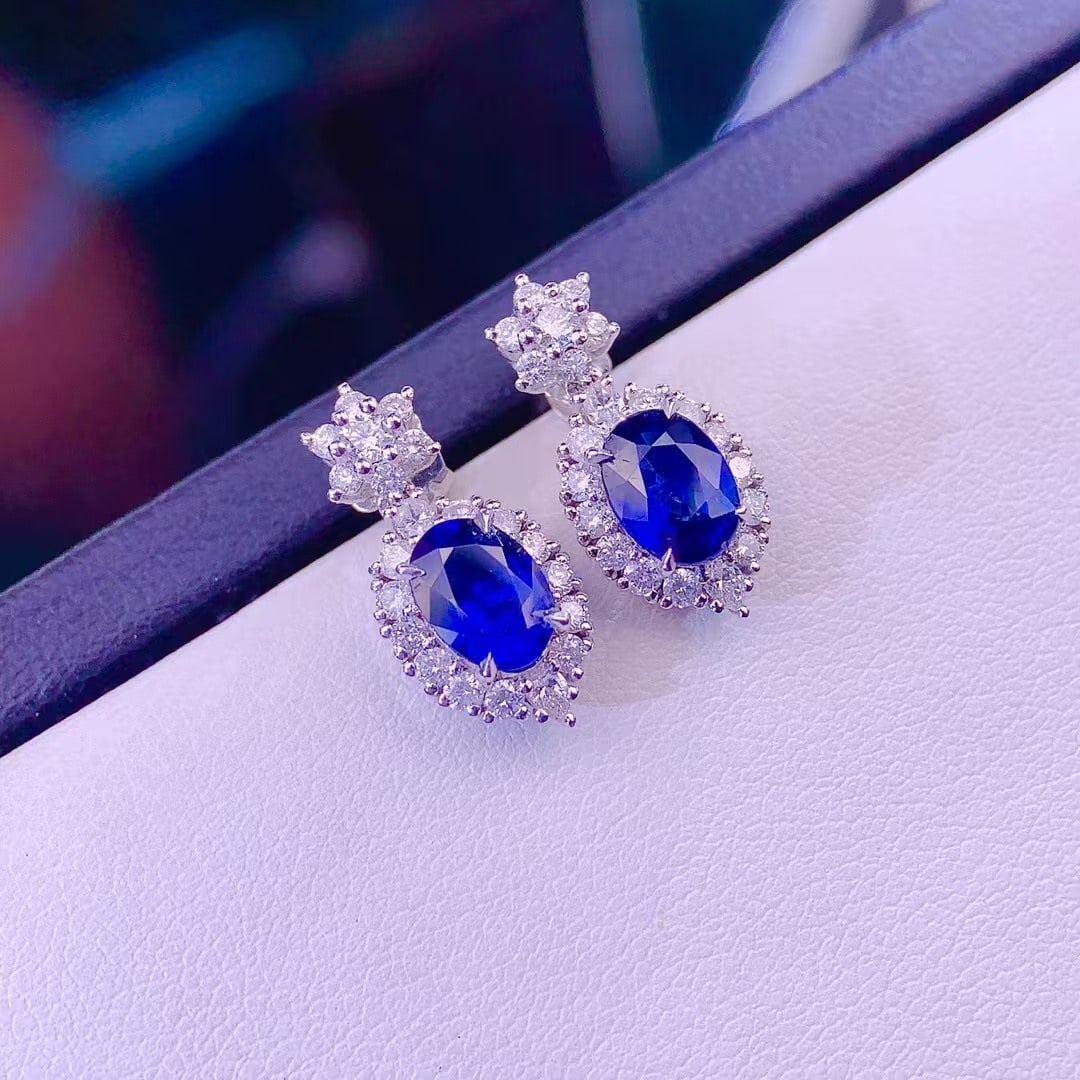 14k Gold 1.67 Ct Natural Sapphire & Diamond Earrings - 5
