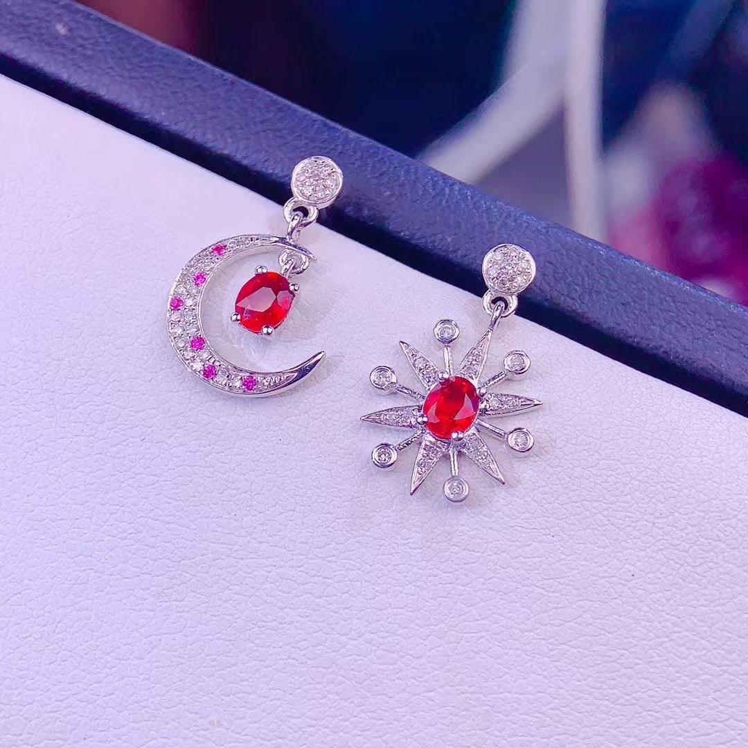 14k Gold 0.68 Ct Natural Ruby & Diamond Earrings - 2