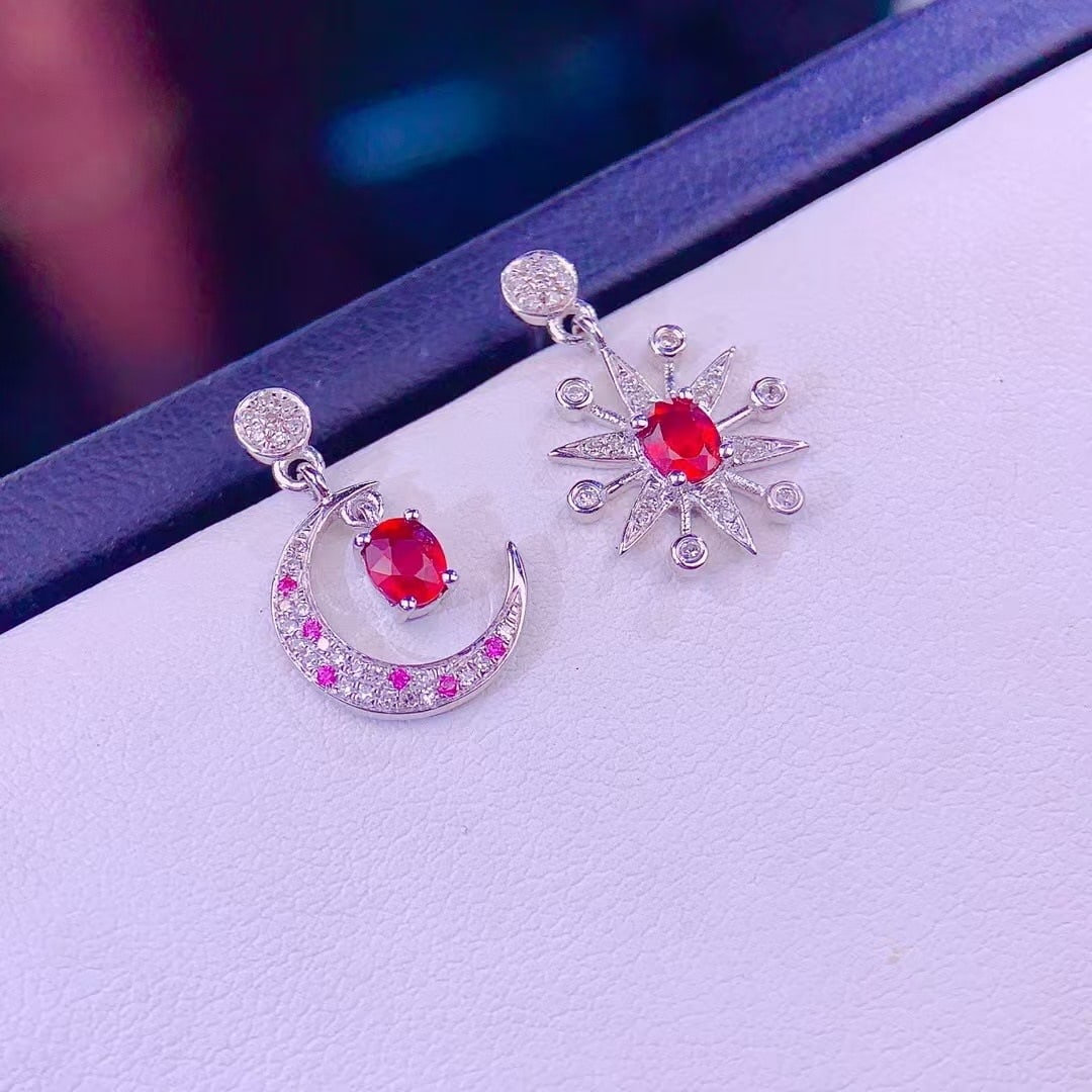 14k Gold 0.68 Ct Natural Ruby & Diamond Earrings - 3