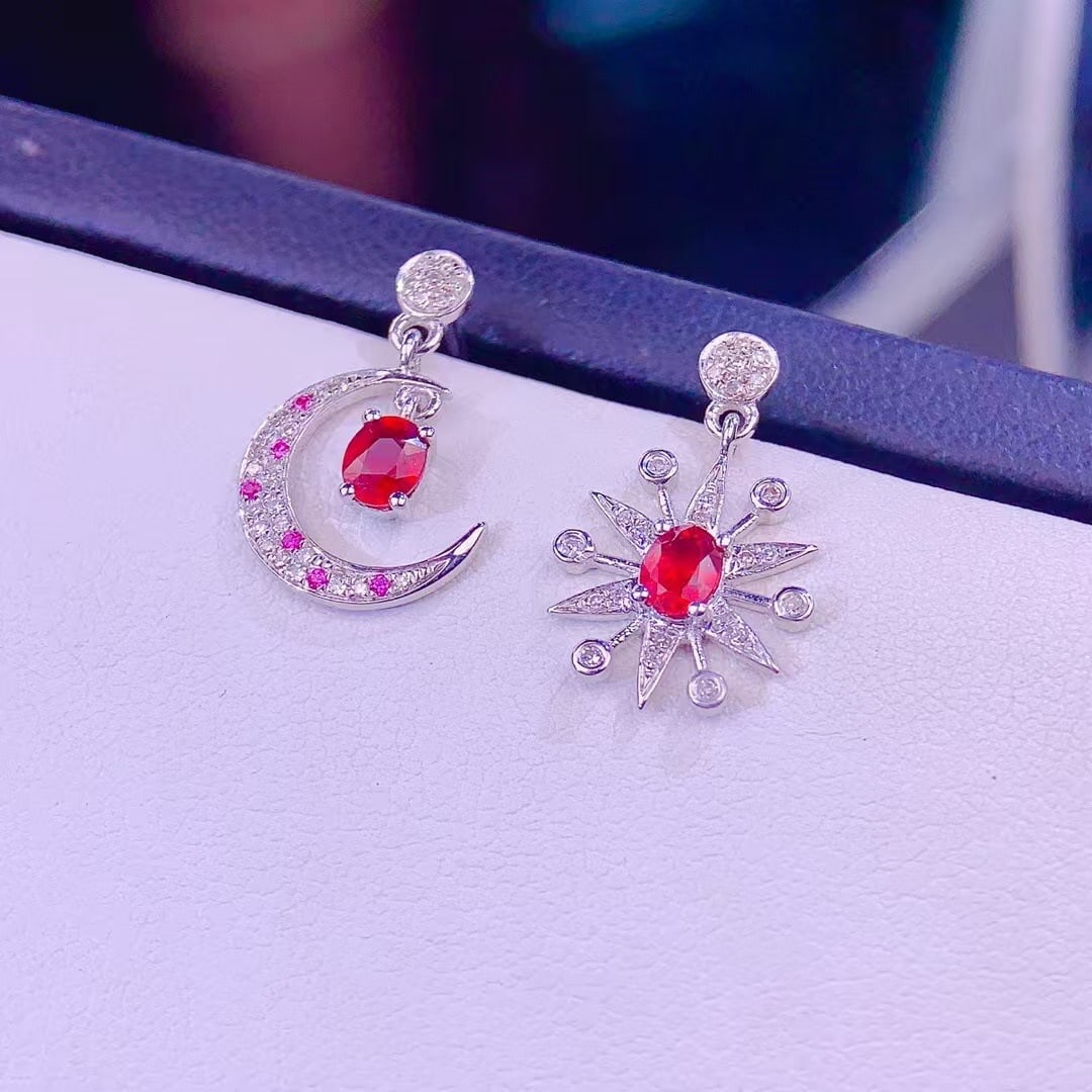 14k Gold 0.68 Ct Natural Ruby & Diamond Earrings - 4