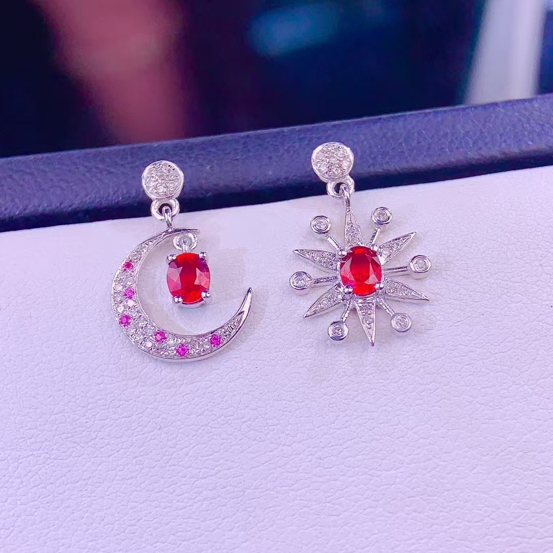 14k Gold 0.68 Ct Natural Ruby & Diamond Earrings - 5