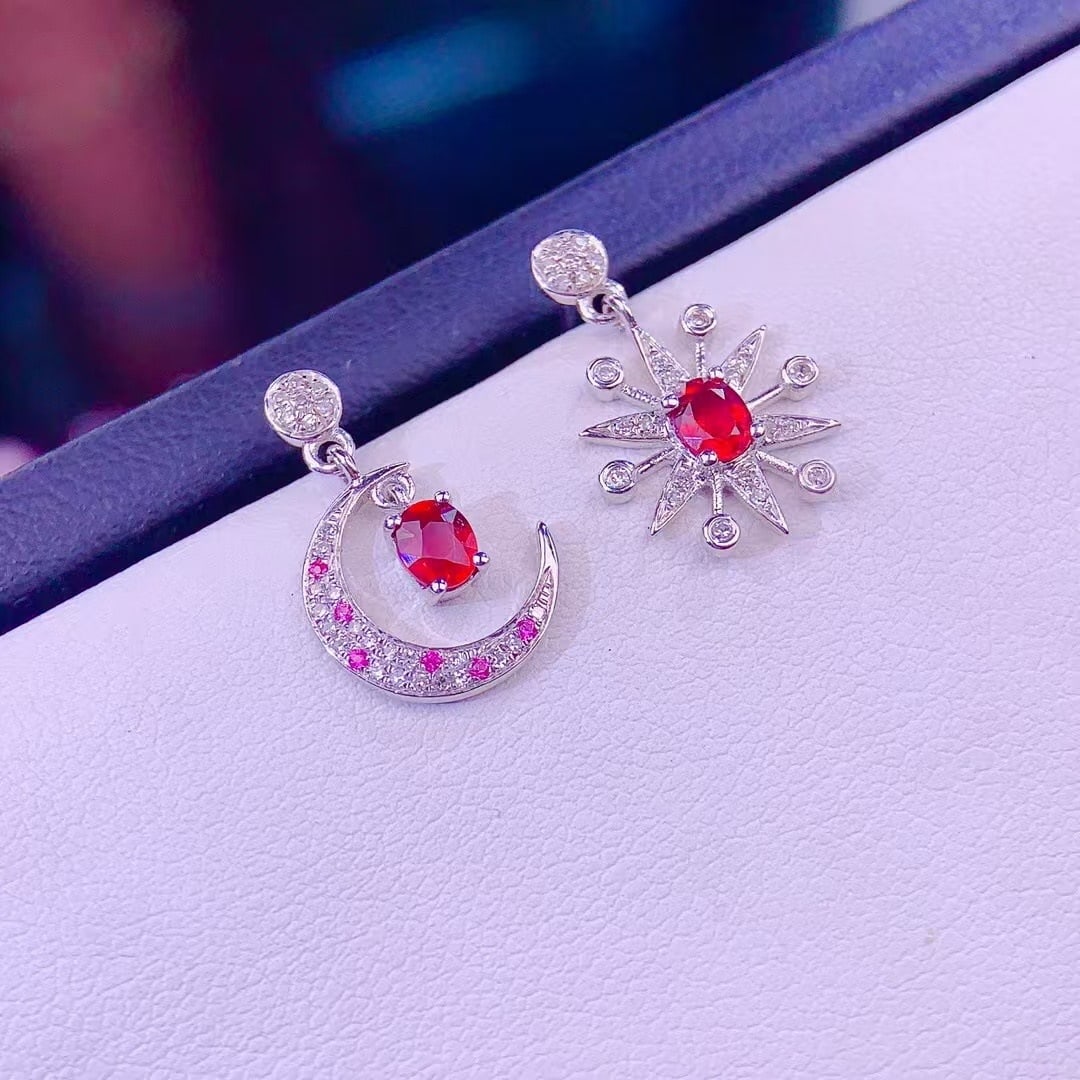 14k Gold 0.68 Ct Natural Ruby & Diamond Earrings - 6