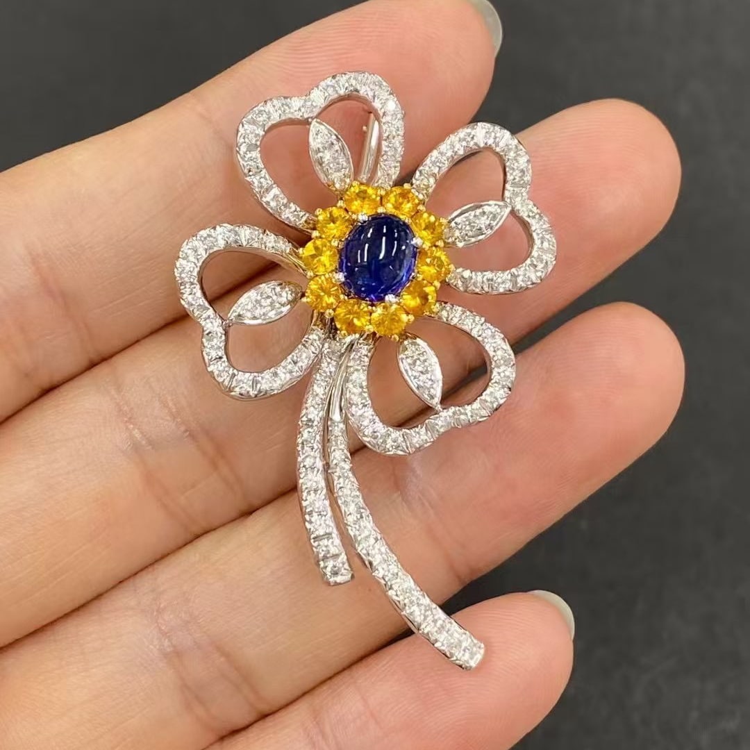14k Gold 2.07 Ctw Natural Sapphire & Sapphire Brooch - 2
