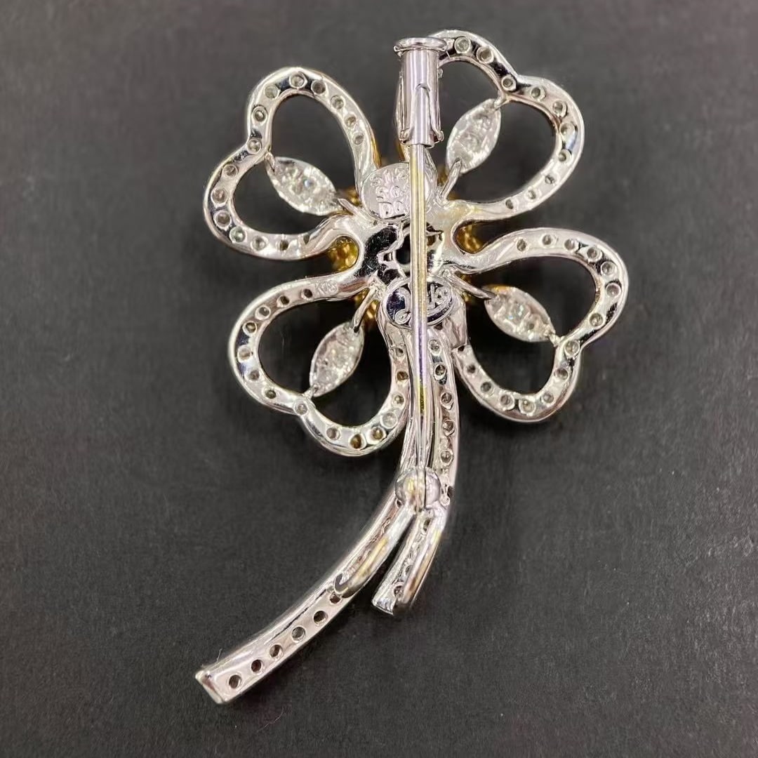 14k Gold 2.07 Ctw Natural Sapphire & Sapphire Brooch - 4