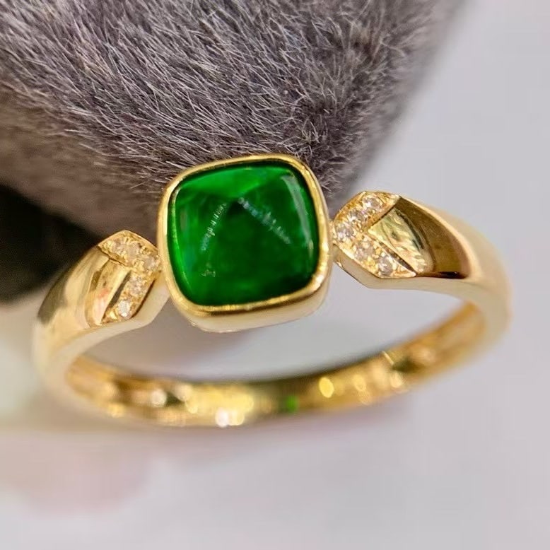 14k Gold 0.73 Ct Vivid Green Natural Emerald & Diamond Ring - 3