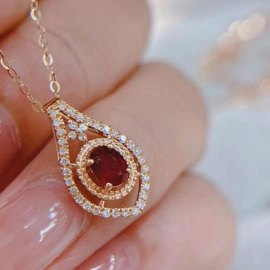 14k Gold 0.45 Ct Natural Ruby & Diamond Necklace - 2