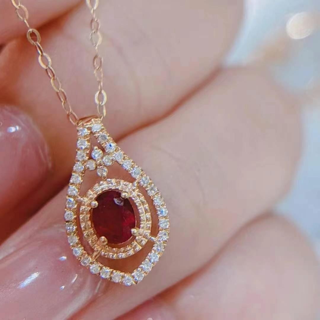 14k Gold 0.45 Ct Natural Ruby & Diamond Necklace - 3