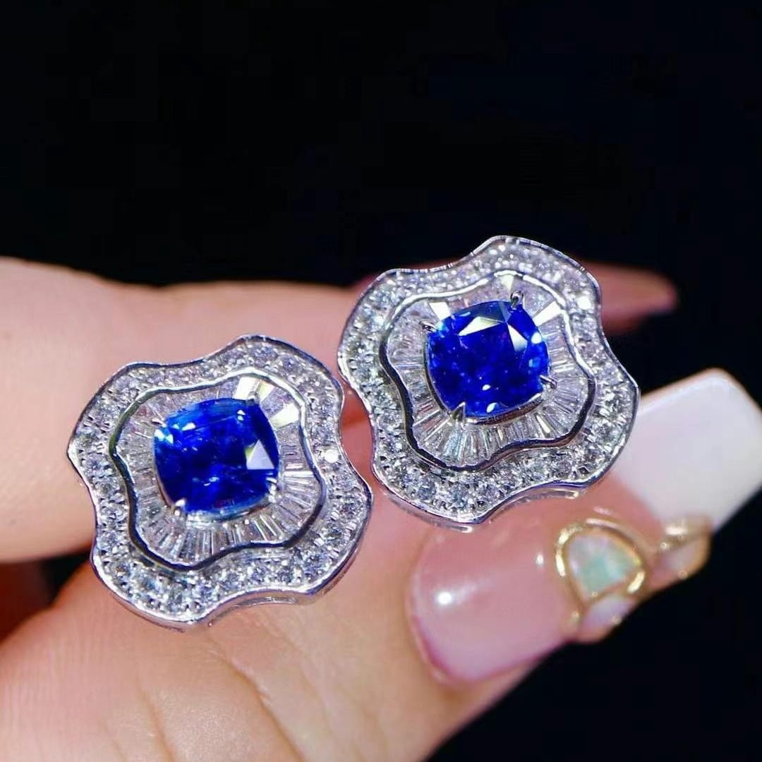 14k Gold 3.42 Ctw Natural Sapphire & Diamond Earrings - 3