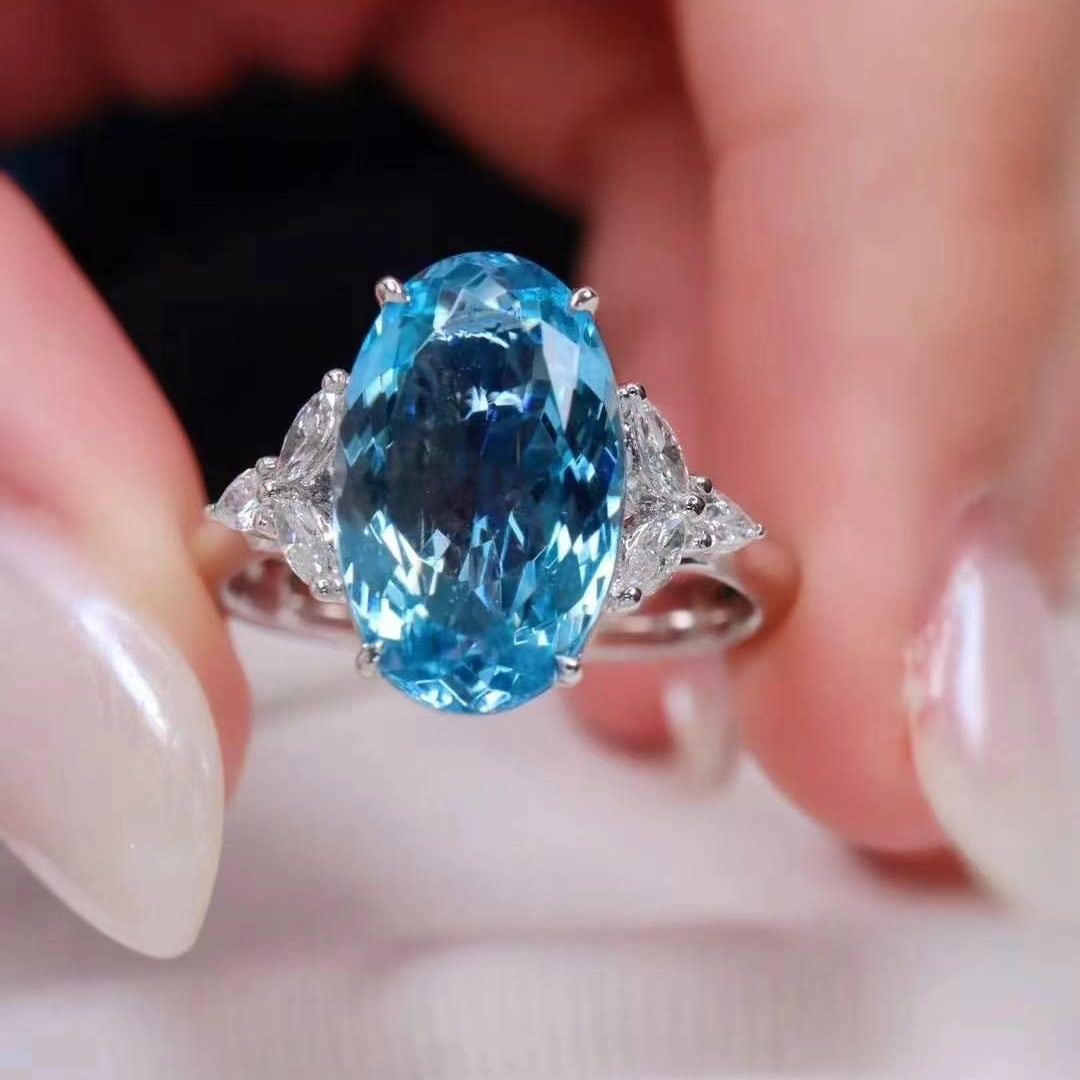 14k Gold 3.60 Ctw Natural Aquamarine & Diamond Ring - 4