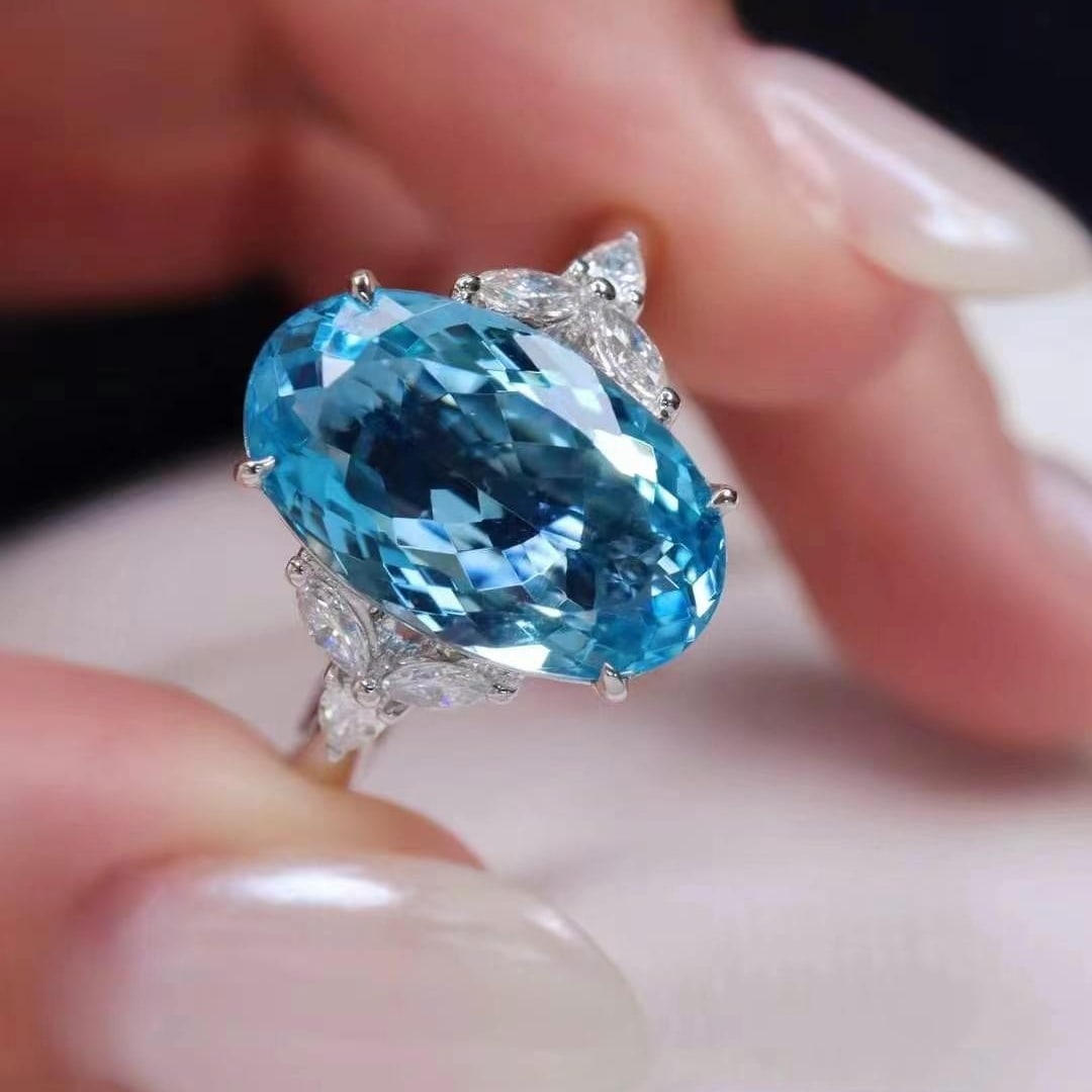 14k Gold 3.60 Ctw Natural Aquamarine & Diamond Ring - 5