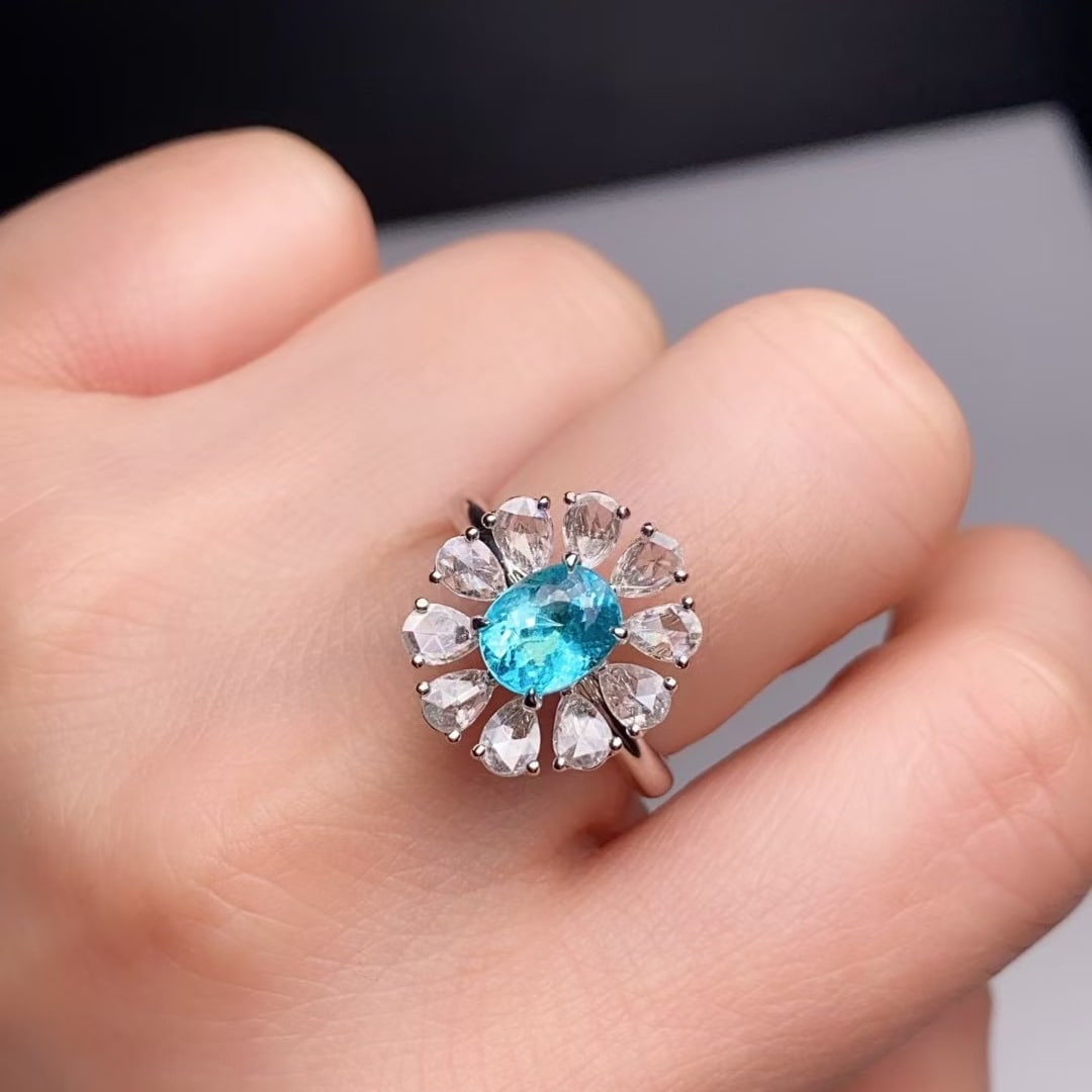 14k Gold 1.94 Ctw Natural Paraiba Tourmaline & Diamond Ring - 2