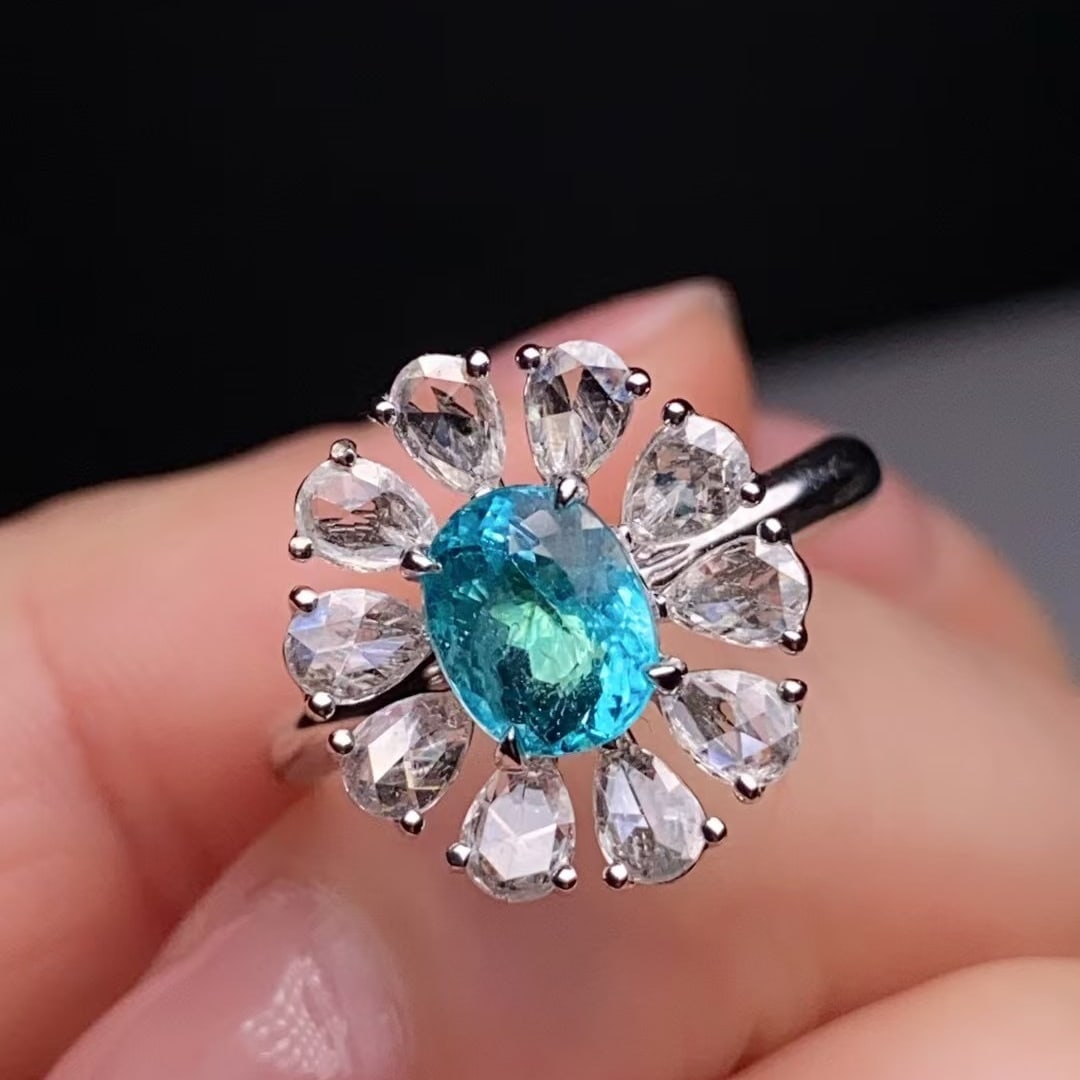 14k Gold 1.94 Ctw Natural Paraiba Tourmaline & Diamond Ring - 3