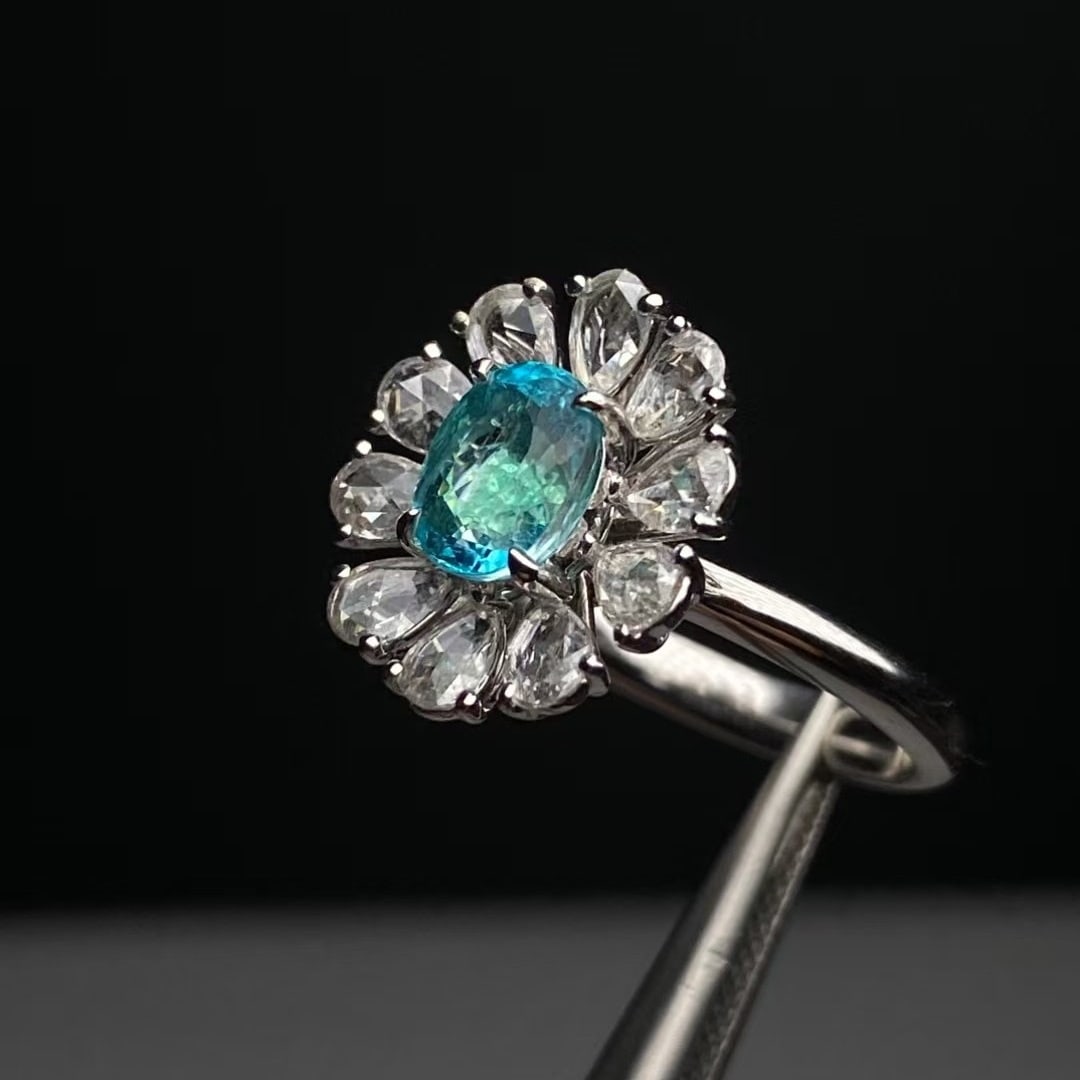 14k Gold 1.94 Ctw Natural Paraiba Tourmaline & Diamond Ring - 5