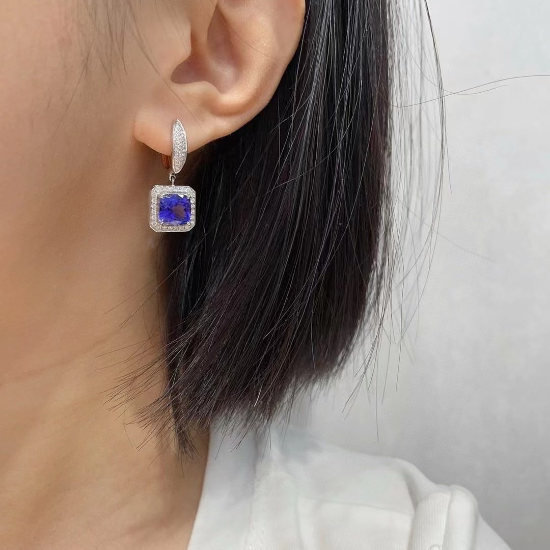 14k Gold 5.77 Ctw Natural Tanzanite & Diamond Earrings - 3