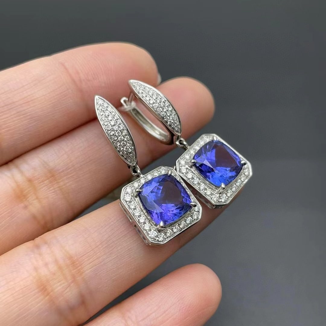 14k Gold 5.77 Ctw Natural Tanzanite & Diamond Earrings - 5