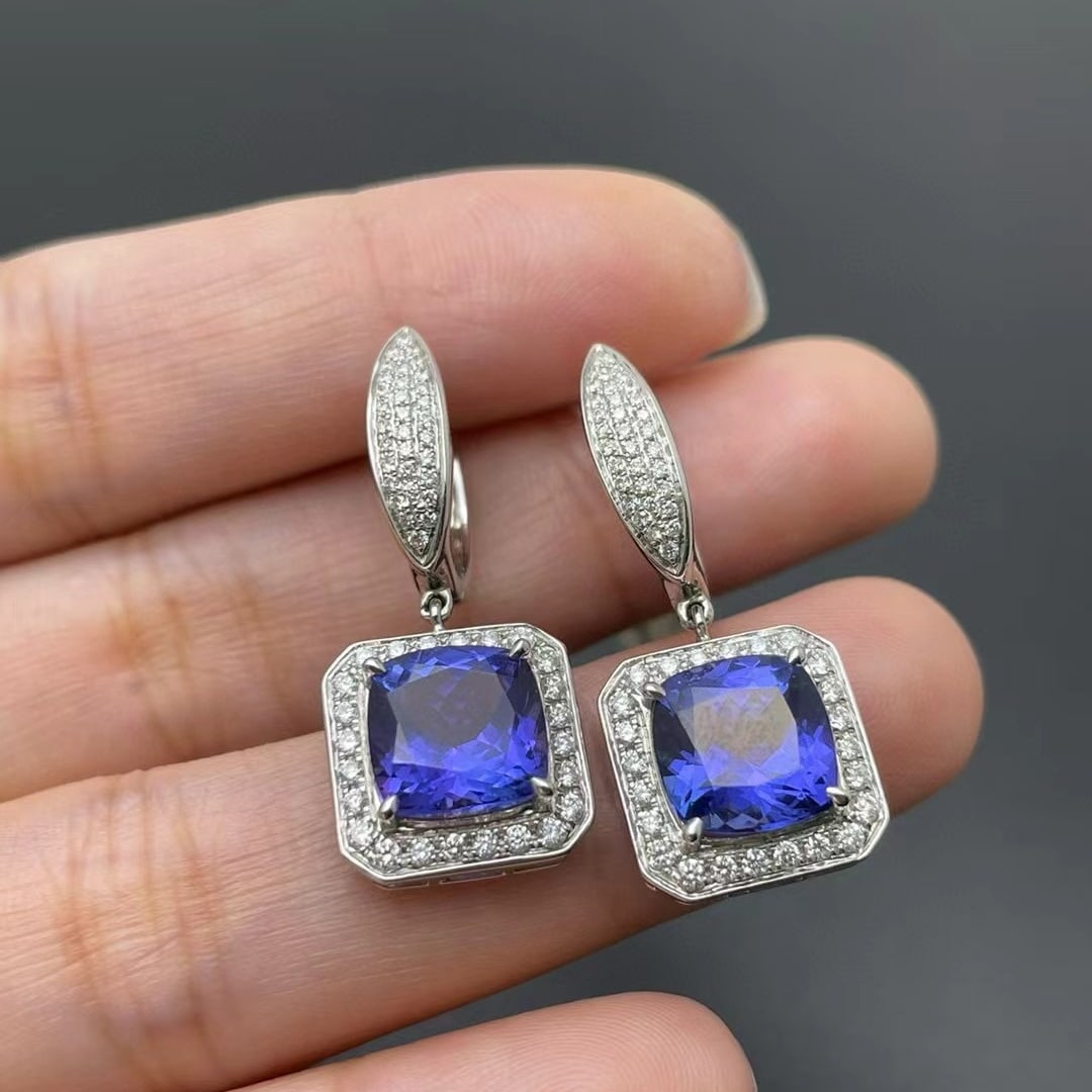 14k Gold 5.77 Ctw Natural Tanzanite & Diamond Earrings - 6