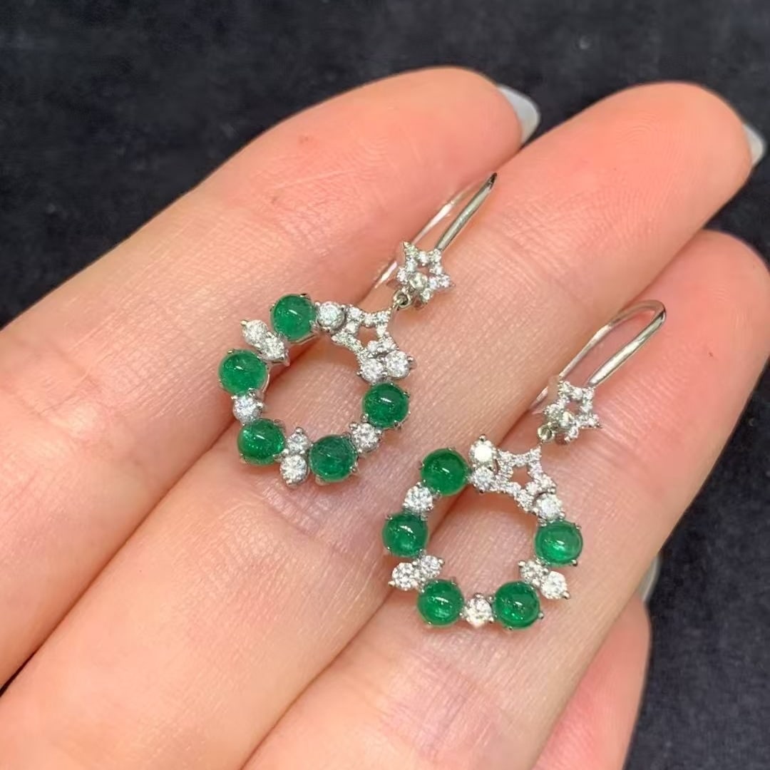 14k Gold 1.07 Ctw Vivid Green Natural Emerald & Diamond Earrings - 3