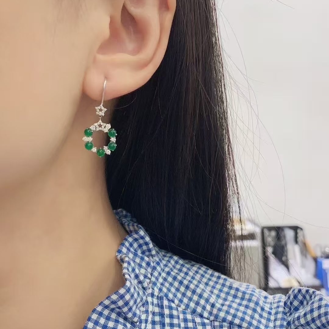 14k Gold 1.07 Ctw Vivid Green Natural Emerald & Diamond Earrings - 4