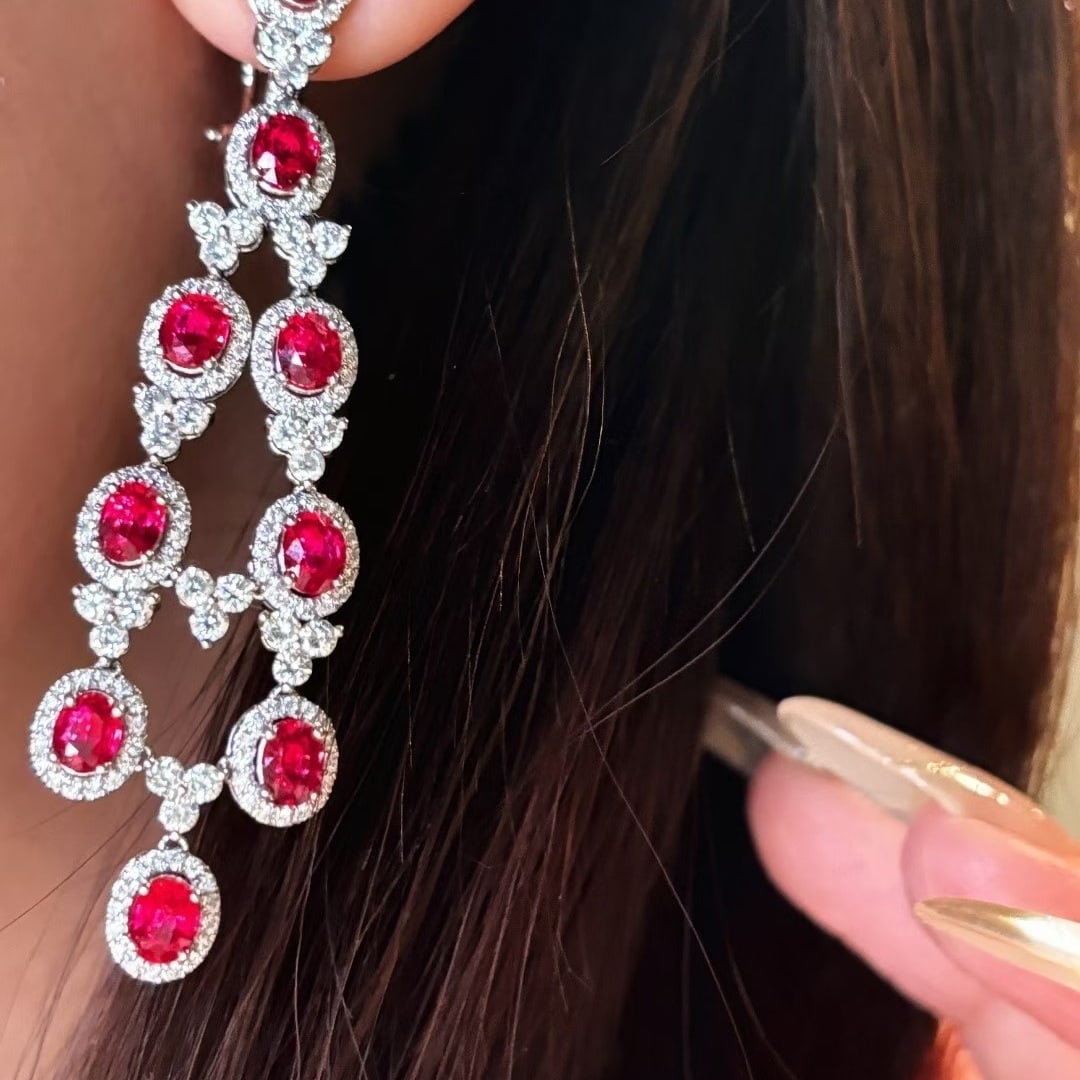 14k Gold 8.83 Ctw Natural Ruby & Diamond Earrings - 3