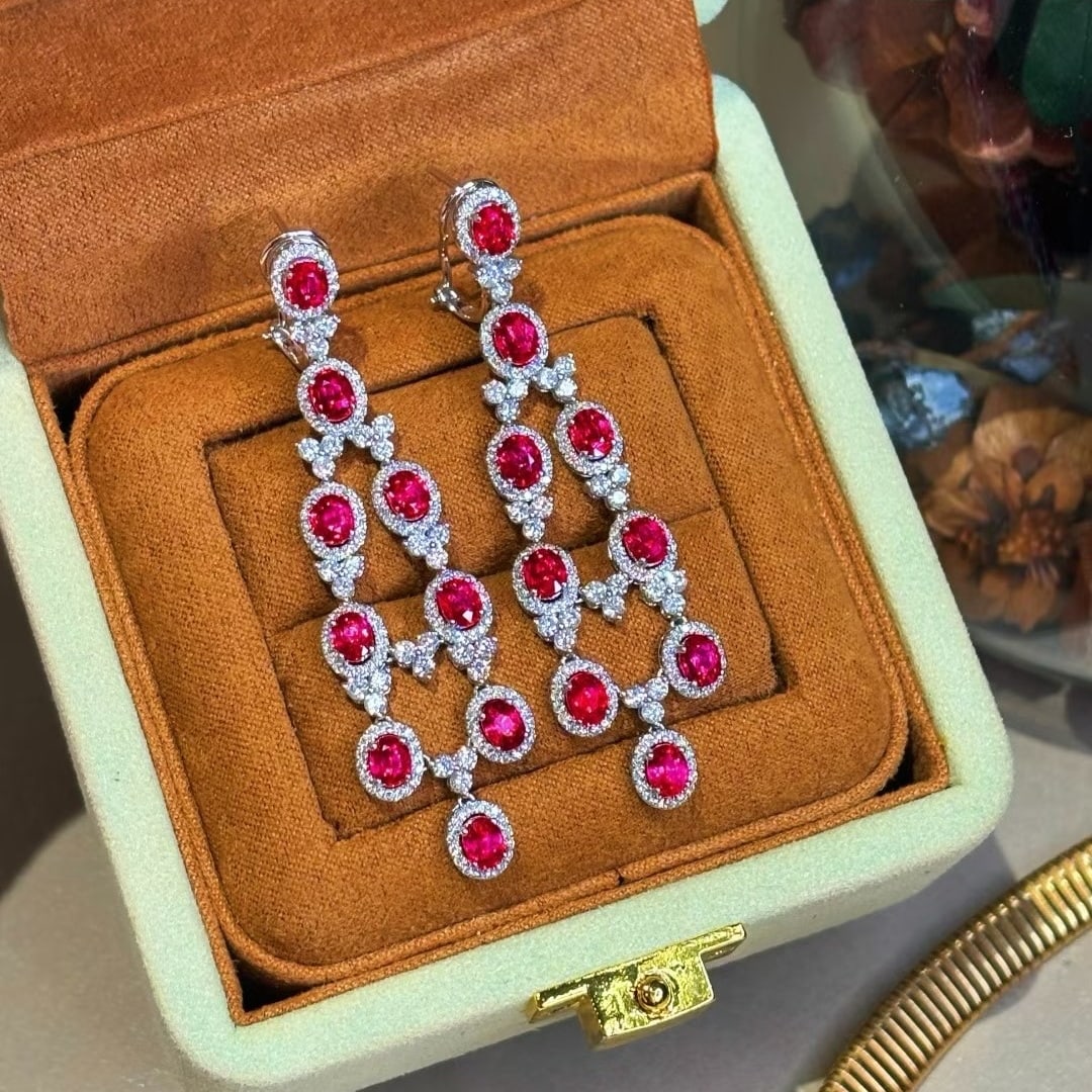 14k Gold 8.83 Ctw Natural Ruby & Diamond Earrings - 4