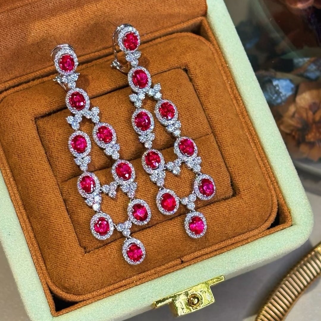 14k Gold 8.83 Ctw Natural Ruby & Diamond Earrings - 5